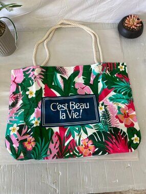 C’est Beau La Vie Tropical Floral Beach Tote Bag Rope Handles NWT-3 for $30